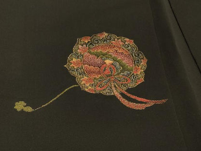 平和屋着物＃羽織　寿光織　鏡裏花文　黒地　金銀糸　正絹　逸品　CABH7127in