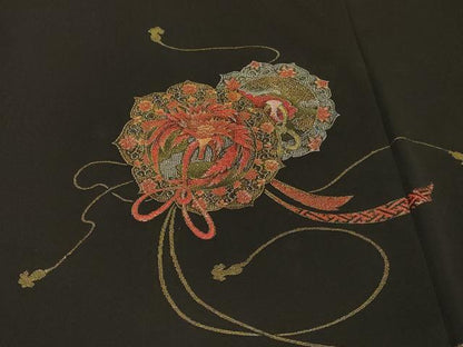 平和屋着物＃羽織　寿光織　鏡裏花文　黒地　金銀糸　正絹　逸品　CABH7127in