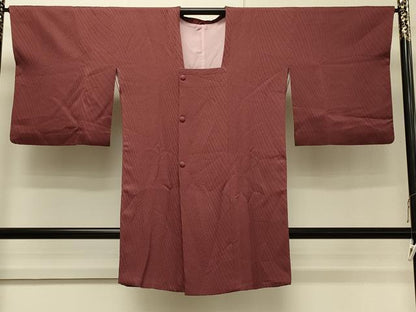 平和屋着物＃道行コート　色無地　斜線地紋　赭色　ロング丈　正絹　逸品　CABH7129in