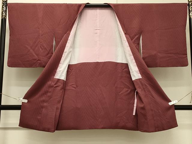 平和屋着物＃道行コート　色無地　斜線地紋　赭色　ロング丈　正絹　逸品　CABH7129in