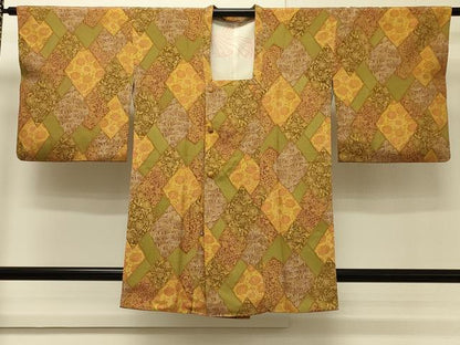 平和屋着物＃道行コート　菱草花文　正絹　逸品　CABH7133in