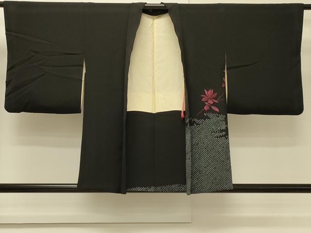 平和屋着物＃羽織　刺繍　霞枝花文　黒地　正絹　逸品　CABH7135in