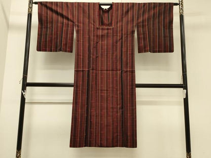 平和屋着物＃道行コート　雨コート　単衣　格子　ロング丈　正絹　逸品　CABH7137in