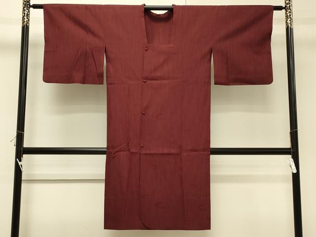 平和屋着物＃道行コート　雨コート　単衣　抽象文　葡萄茶色　ロング丈　正絹　逸品　CABH7140in
