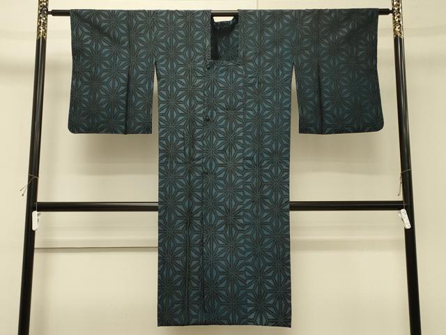 平和屋着物∞道行コート　お召地　単衣　麻の葉文様　ロング丈　正絹　逸品　CABH7145in