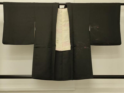 平和屋着物＃羽織　枝葉文　黒地　正絹　逸品　CABH7152in