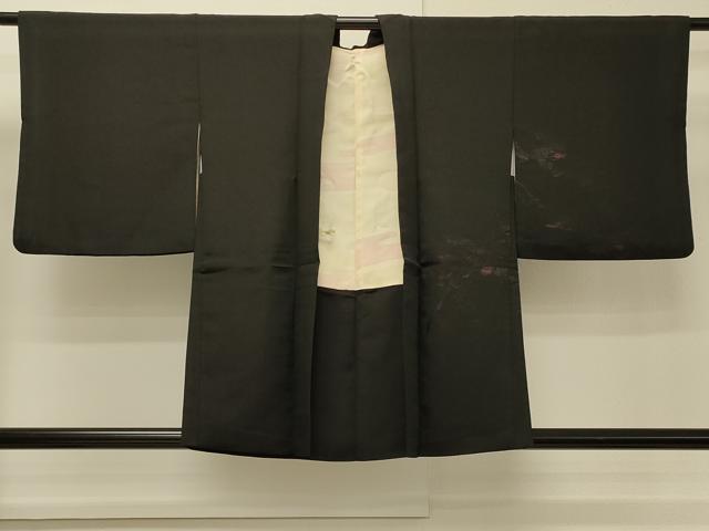 平和屋着物＃羽織　枝葉文　黒地　正絹　逸品　CABH7152in