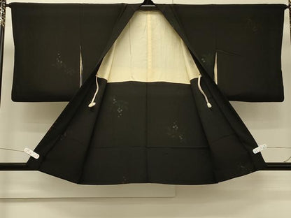 平和屋着物＃羽織　寿光織　南天文　黒地　銀糸　正絹　逸品　CABH7153in