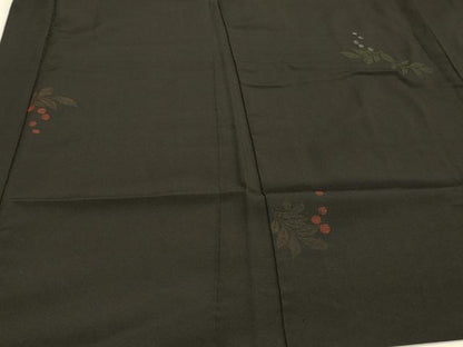 平和屋着物＃羽織　寿光織　南天文　黒地　銀糸　正絹　逸品　CABH7153in