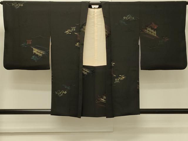 平和屋着物＃羽織　寿光織　風景文　黒地　金糸　正絹　逸品　CABH7154in