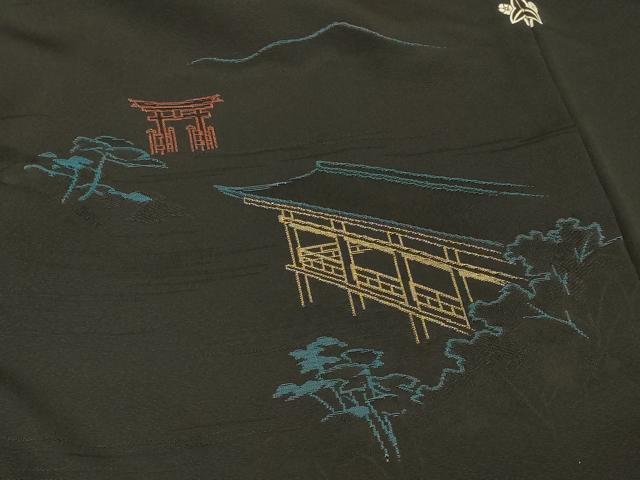 平和屋着物＃羽織　寿光織　風景文　黒地　金糸　正絹　逸品　CABH7154in