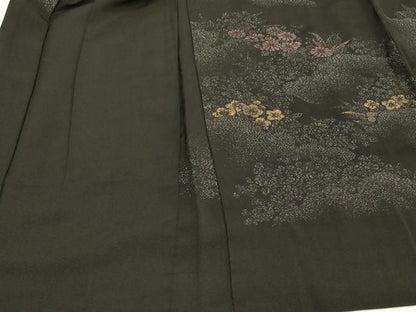 平和屋着物＃羽織　寿光織　草花文　黒地　金銀糸　正絹　逸品　CABH7155in