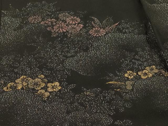 平和屋着物＃羽織　寿光織　草花文　黒地　金銀糸　正絹　逸品　CABH7155in