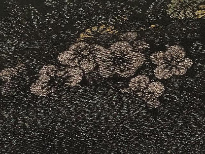 平和屋着物＃羽織　寿光織　草花文　黒地　金銀糸　正絹　逸品　CABH7155in