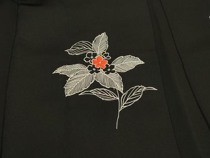 平和屋着物＃羽織　刺繍　草花文　黒地　正絹　逸品　CABH7157in
