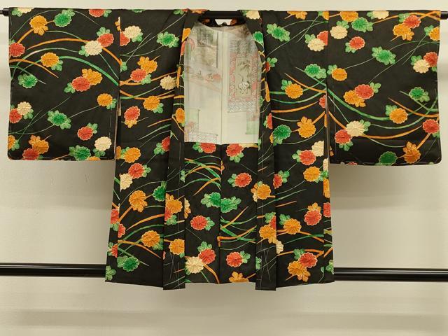 平和屋着物∞羽織　絞り　草花文　黒地　正絹　逸品　未使用　CABH7171in