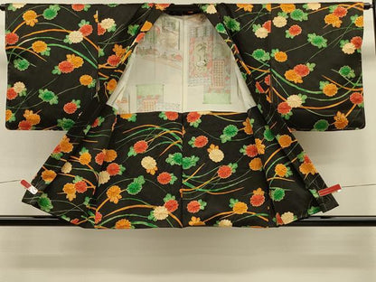 平和屋着物∞羽織　絞り　草花文　黒地　正絹　逸品　未使用　CABH7171in