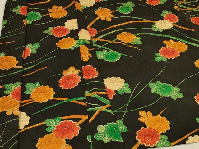 平和屋着物∞羽織　絞り　草花文　黒地　正絹　逸品　未使用　CABH7171in
