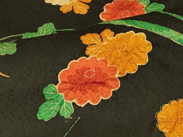 平和屋着物∞羽織　絞り　草花文　黒地　正絹　逸品　未使用　CABH7171in