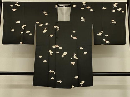 平和屋着物∞道行コート　草花文　暈し染め　黒地　正絹　逸品　CABH7174in