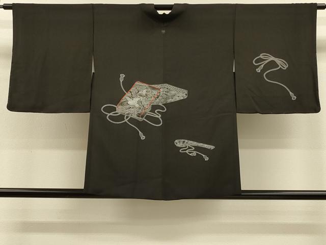 平和屋着物＃羽織　刺繍　文箱花鳥文　黒地　正絹　逸品　未使用　CABH7180in
