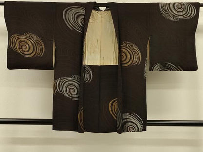 平和屋着物＃羽織　寿光織　流水文　黒地　金銀糸　正絹　逸品　CABH7181in