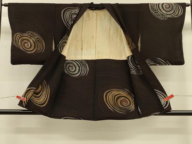 平和屋着物＃羽織　寿光織　流水文　黒地　金銀糸　正絹　逸品　CABH7181in