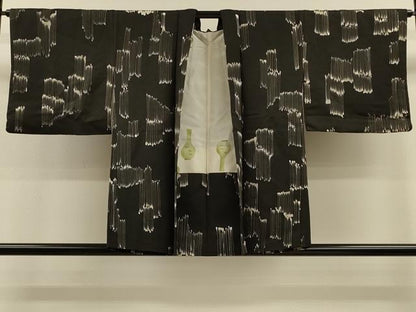 平和屋着物＃羽織　霞文　黒地　正絹　逸品　CABH7183in