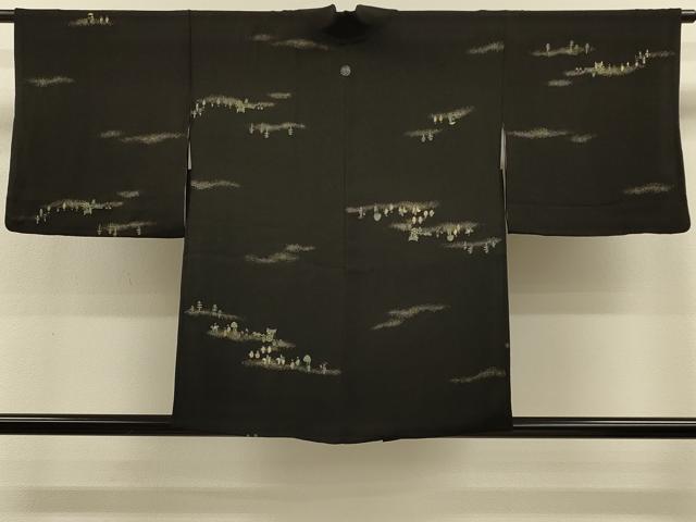 平和屋着物＃羽織　寿光織　人物風景文　黒地　金糸　正絹　逸品　CABH7184in