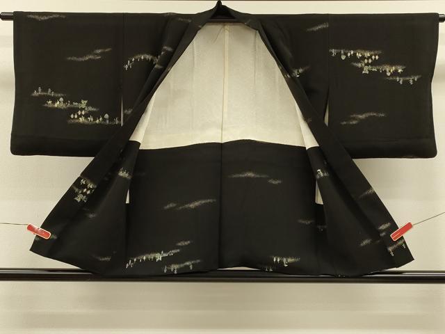 平和屋着物＃羽織　寿光織　人物風景文　黒地　金糸　正絹　逸品　CABH7184in