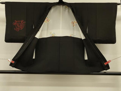 平和屋着物＃羽織　刺繍　葡萄蔦の葉丸文　黒地　金糸　正絹　逸品　未使用　CABH7185in