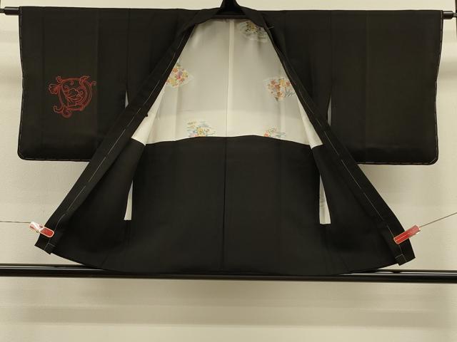 平和屋着物＃羽織　刺繍　葡萄蔦の葉丸文　黒地　金糸　正絹　逸品　未使用　CABH7185in