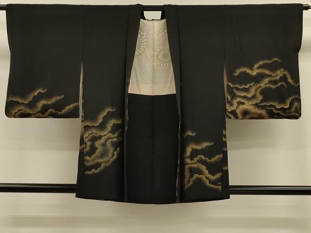 平和屋着物＃羽織　寿光織　霞文　黒地　金糸　正絹　逸品　CABH7189in