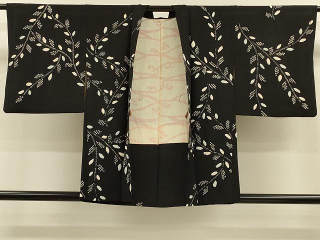 平和屋着物＃羽織　絞り　枝葉文　黒地　正絹　逸品　CABH7190in