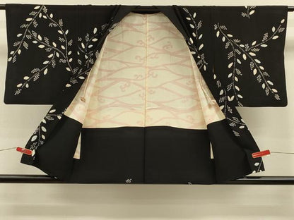 平和屋着物＃羽織　絞り　枝葉文　黒地　正絹　逸品　CABH7190in