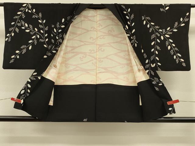 平和屋着物＃羽織　絞り　枝葉文　黒地　正絹　逸品　CABH7190in