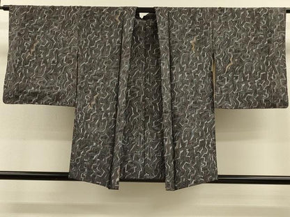 平和屋着物＃羽織　幾何学文様　黒地　金彩　正絹　逸品　CABH7192in