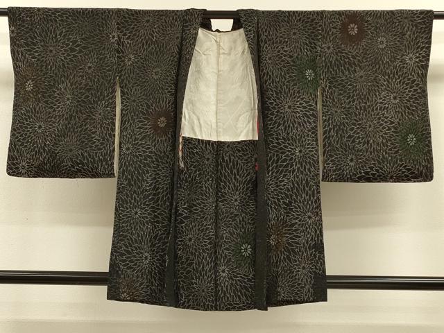 平和屋着物＃羽織　寿光織　菊づくし　黒地　金銀糸　正絹　逸品　CABH7193in