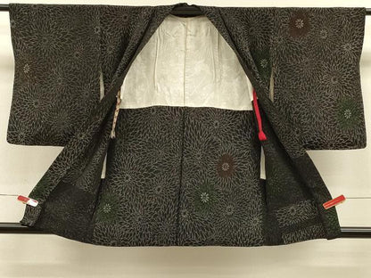平和屋着物＃羽織　寿光織　菊づくし　黒地　金銀糸　正絹　逸品　CABH7193in