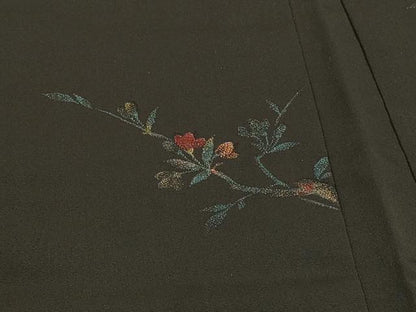 平和屋着物＃羽織　寿光織　枝花文　黒地　金糸　正絹　逸品　CABH7196in