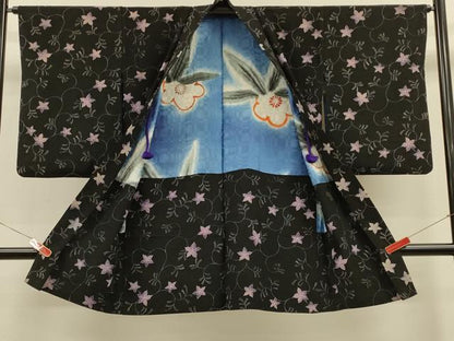 平和屋着物＃長羽織　枝花文　黒地　正絹　逸品　CABH7198in