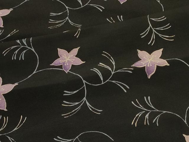 平和屋着物＃長羽織　枝花文　黒地　正絹　逸品　CABH7198in