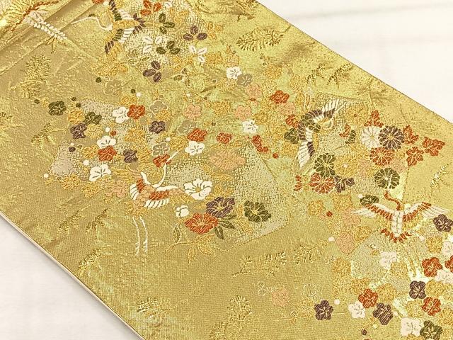 平和屋着物◎六通柄袋帯　色紙重ね飛鶴松竹梅　金糸　正絹　逸品　CABH7201yk