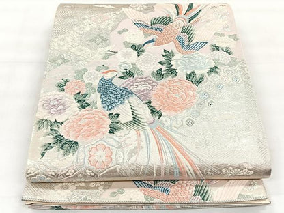 平和屋着物◎六通柄袋帯　唐織　花鳥文　銀糸　正絹　逸品　CABH7202yk
