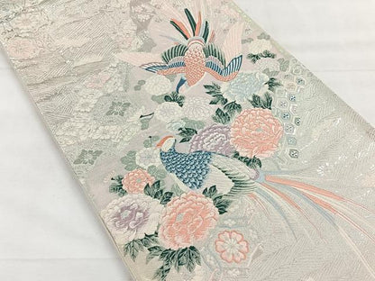 平和屋着物◎六通柄袋帯　唐織　花鳥文　銀糸　正絹　逸品　CABH7202yk