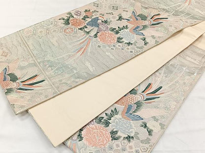平和屋着物◎六通柄袋帯　唐織　花鳥文　銀糸　正絹　逸品　CABH7202yk