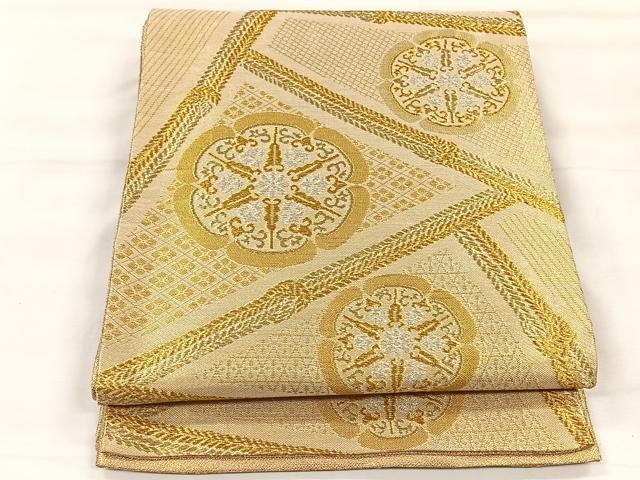 平和屋着物◎六通柄袋帯　幾何学花文　金銀糸　正絹　逸品　CABH7204yk