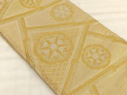 平和屋着物◎六通柄袋帯　幾何学花文　金銀糸　正絹　逸品　CABH7204yk
