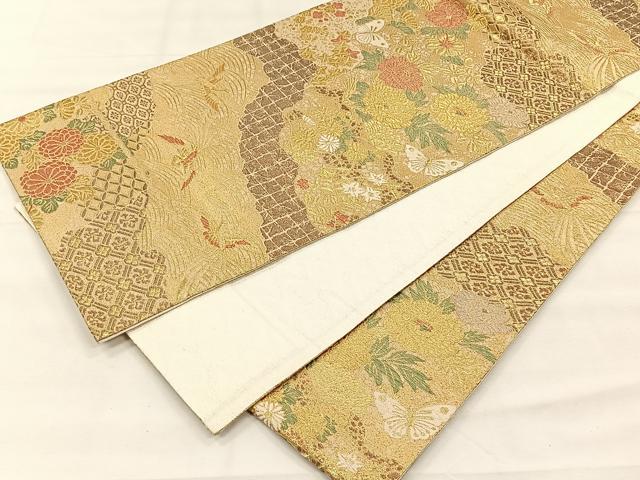 平和屋着物◎六通柄袋帯　唐草文　花蝶文　金糸　正絹　逸品　CABH7208yk