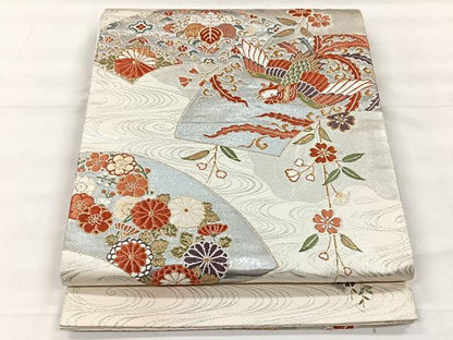平和屋着物◎太鼓柄袋帯　唐織　地紙鳳凰草花文　金銀糸　正絹　逸品　CABH7209yk